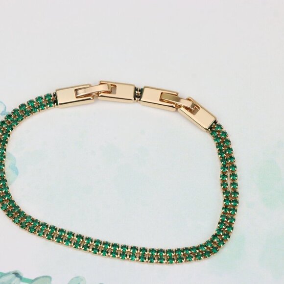 Rose Gold Bracelet with Green Stones, XPBL0679 - Picture 3 of 12
